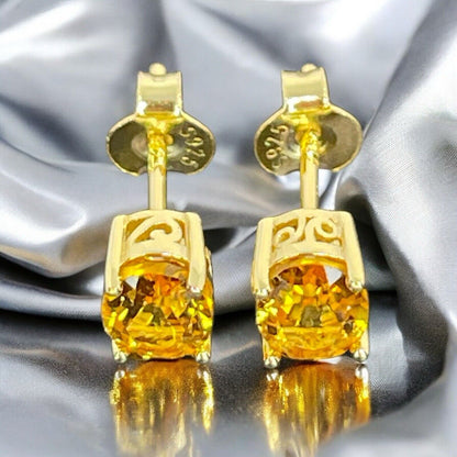 LUXY Gems Natural Citrine 18K Gold Vermeil Stud Earrings (1.4 ct.) Luxury Trendy