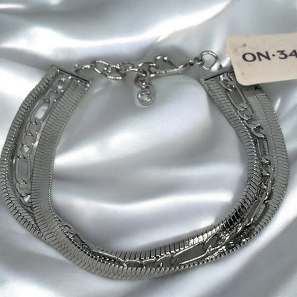 Silver Tone Triple Chain Bracelet Fashion Stylish Trendy Shiny Chic Elegant NWT