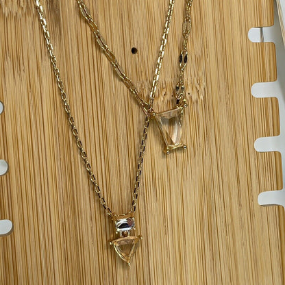 Guess Gold Tone Crystal Pendant Layered Necklace Fashion Style Trendy Stunning