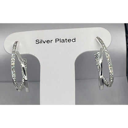 Silver Plated Crystal C Hoop Twist Earrings Chic Fashion Trendy Shiny Stunning