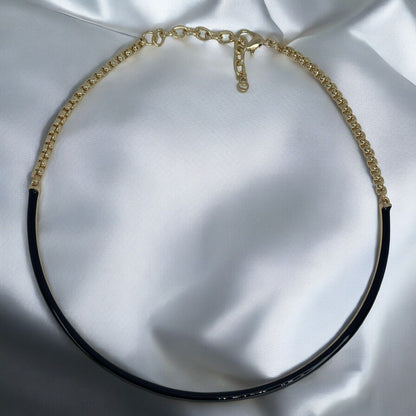 Gold Tone Enamel Chain Collar Necklace Choker Stylish Stunning Shiny Elegant NWT