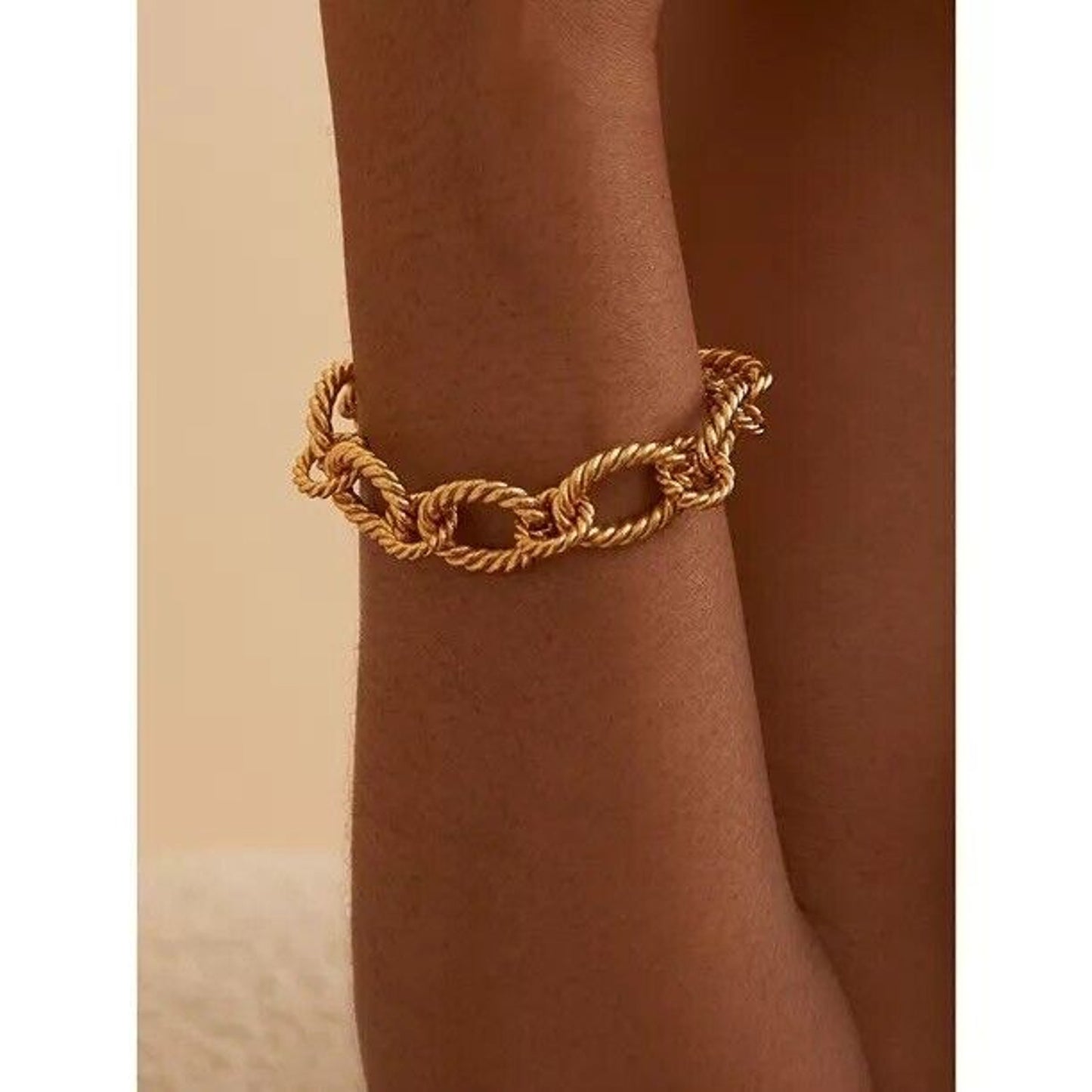 Oma Tha Label 18K Gold Plated Rope Bracelet Handmade Textured Trendy Thick NWT