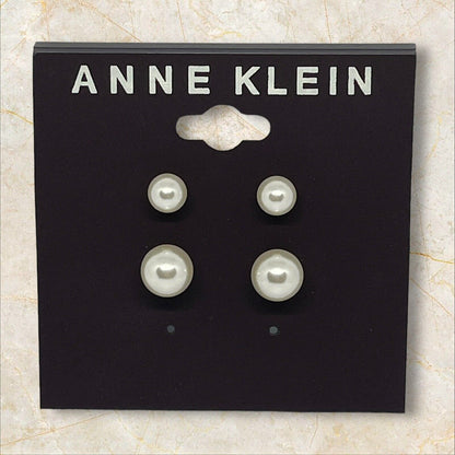 Anne Klein Gold Tone Faux Pearl Earrings (2pc Set) Elegant Fashion Stunning Chic