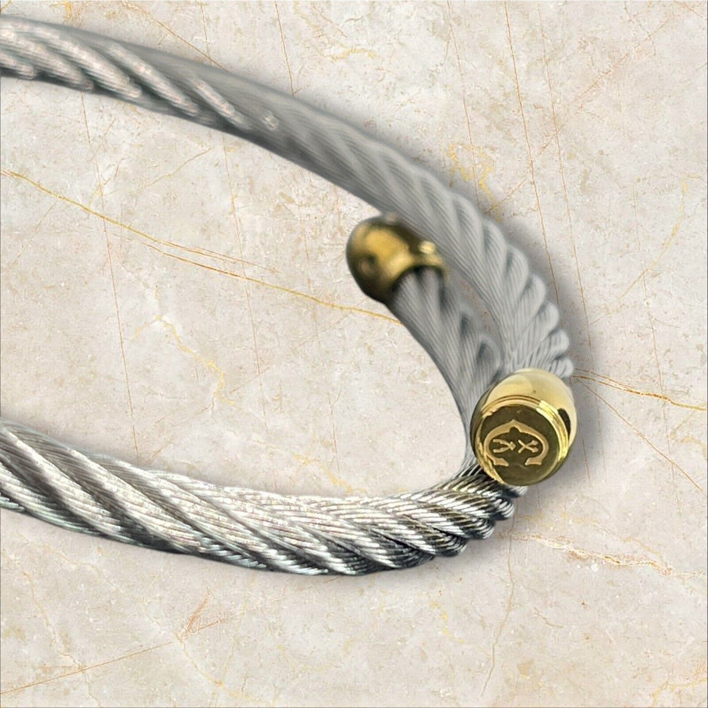 Charriol Two Tone Cable Bypass Bracelet Stainless Steel Luxury Designer Elegant