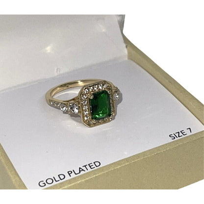 Gold Plated CZ Halo Ring (Sz 7) Elegant Fashion Chic Stylish Trendy Cocktail NWT