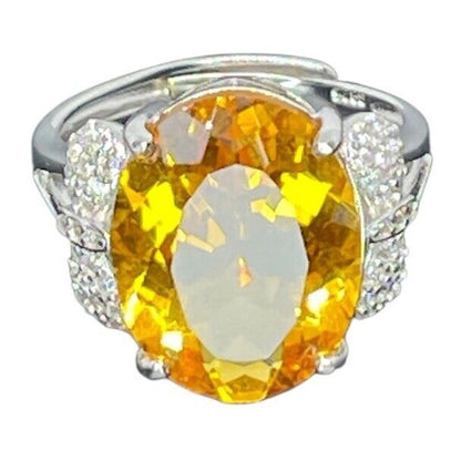 LUXY Gems Natural Citrine (10 cts) Sterling Silver Ring Luxury Fashion (Sz 6-10)