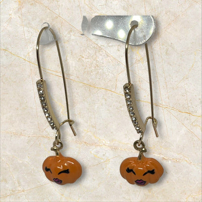 Betsey Johnson Halloween Pumpkin Earrings Gold Tone Crystal Holiday Chic Stylish