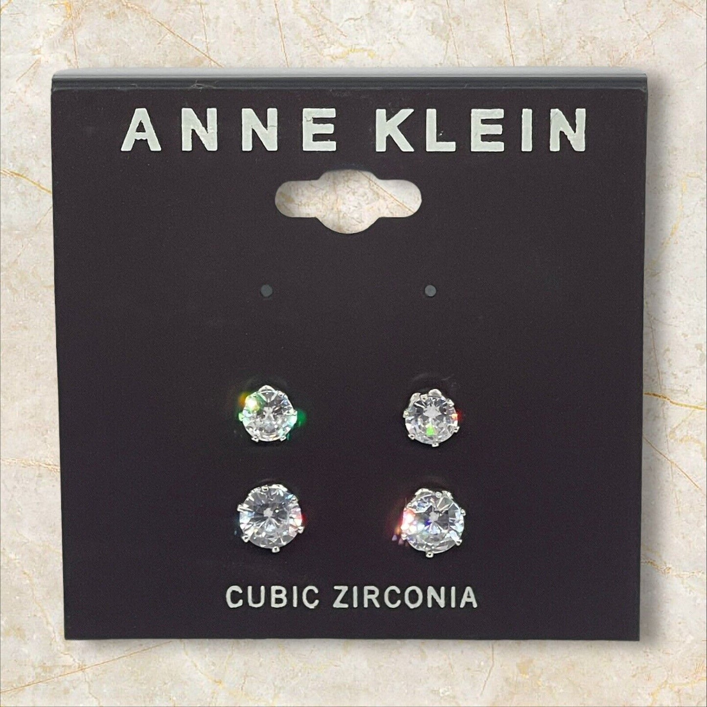 Anne Klein Silver Tone CZ Stud Earrings (2pc Set) Fashion Glitz Trendy Style NWT