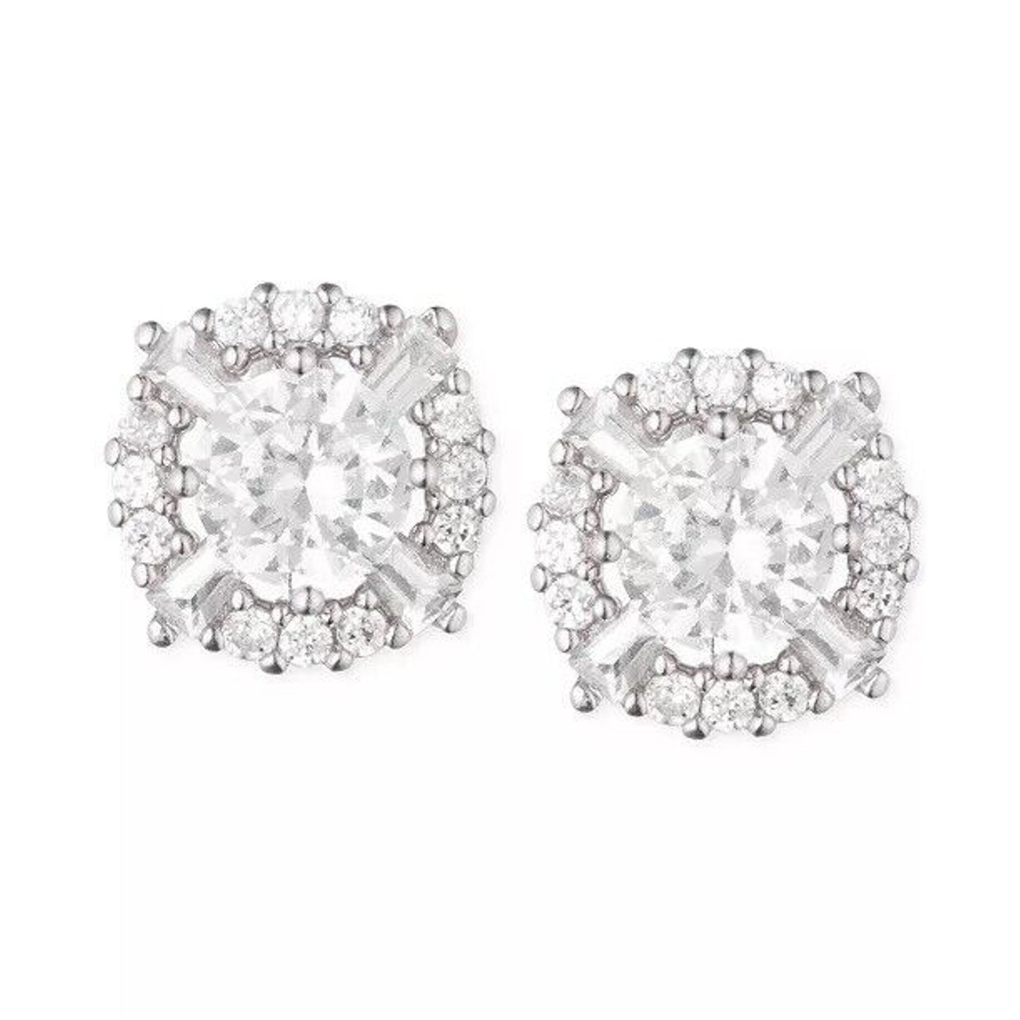 Anne Klein Silver Tone Elevated CZ Stud Earrings Stunning Shiny Glitz Style NWT