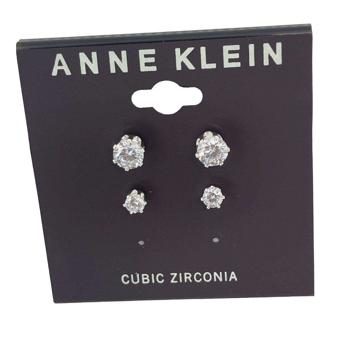 Anne Klein Silver Tone CZ Stud Earrings (2pc Set) Stunning Fashion Style Elegant