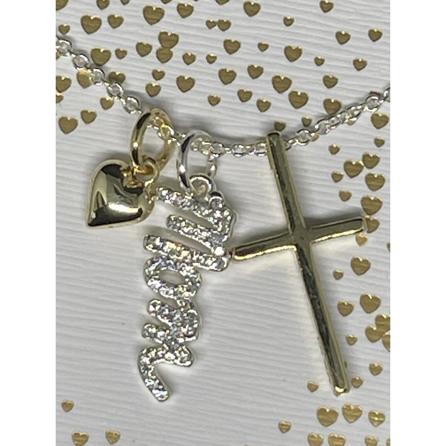 Unwritten 14K Gold Plate Mom Pendant Necklace Heart Cross Charm Chic Stylish NWT