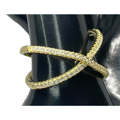 18K Gold Vermeil Crisscross CZ Ring (Sz 9) Chic Stylish Fashion Trendy Cocktail