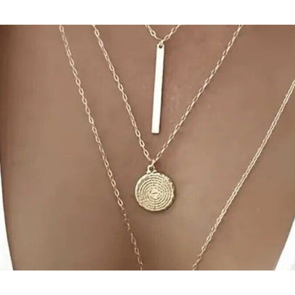 18K Gold Plate Star Disc Pendant Necklace Layered Chic Style Trendy Fashion NWT