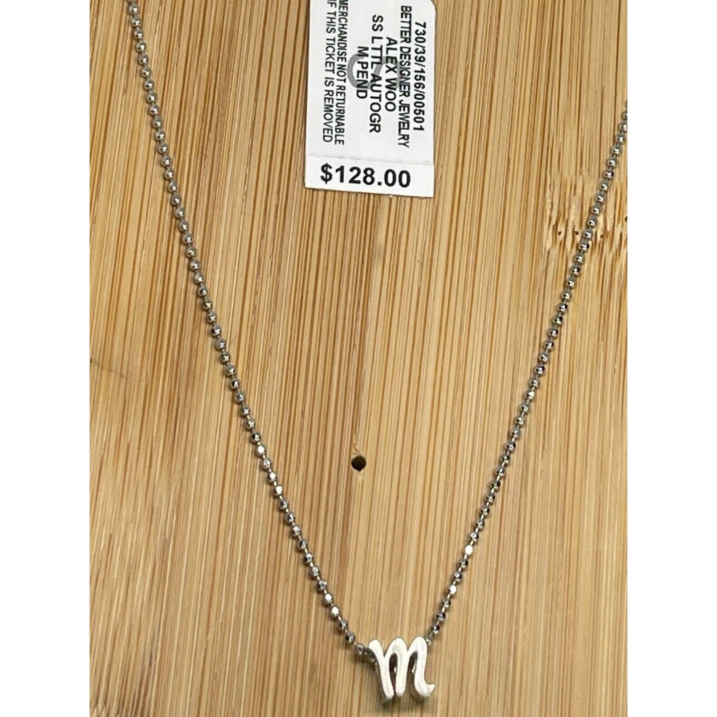 Alex Woo Sterling Silver ‘M’ Initial Pendant Necklace NY Designer Luxury Fashion