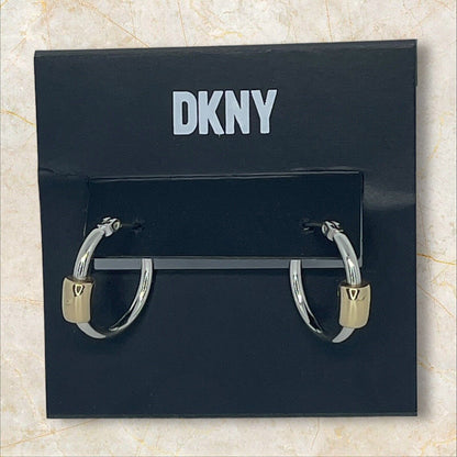 DKNY Two Tone Hoop Earrings Fashion Chic Minimal Shiny Trendy Style Cocktail NWT