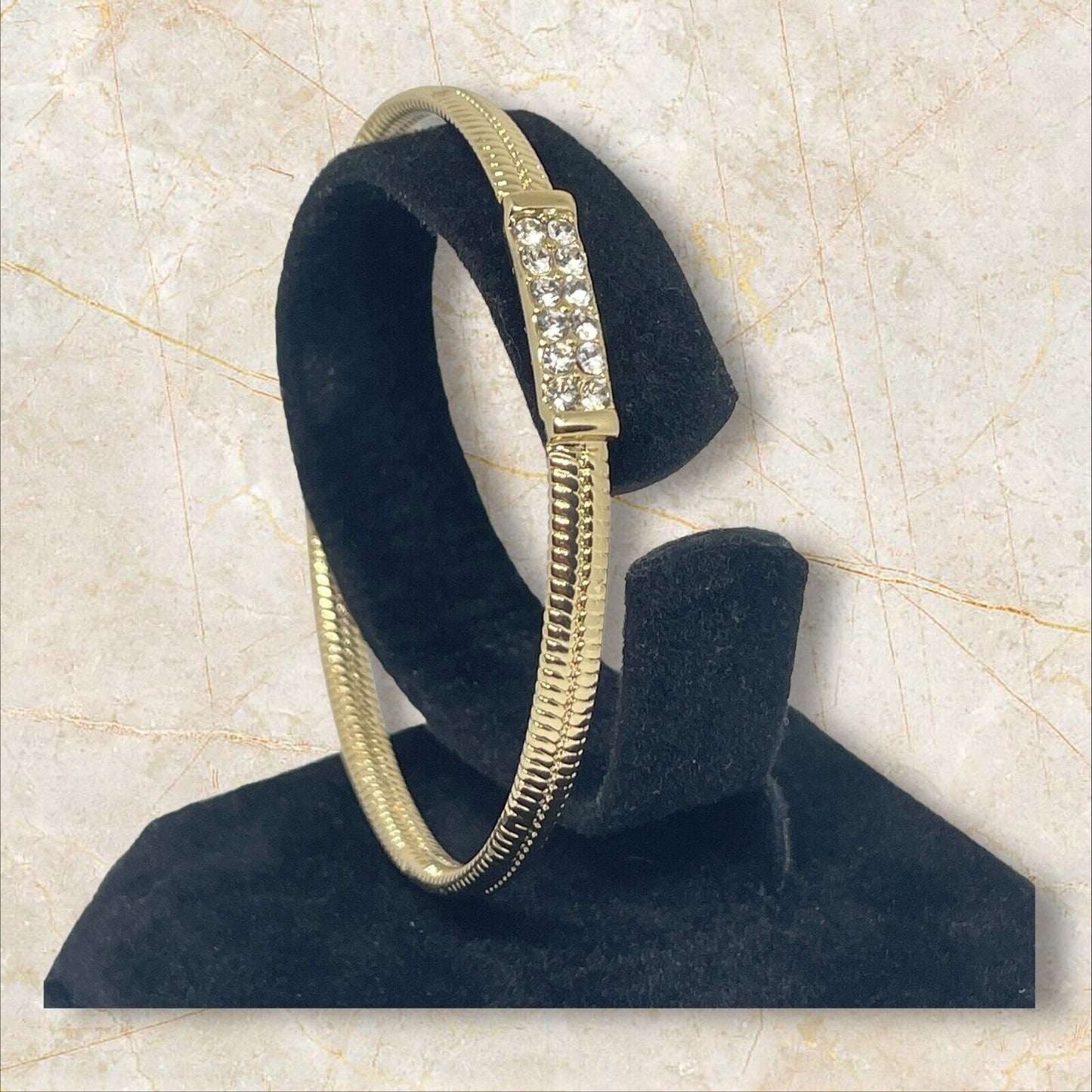 Gold Tone Pave Crystal Bangle Bracelet Fashion Stylish Chic Minimal Trendy Shiny