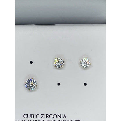 18K Gold Vermeil CZ Stud Earrings 2pc Set Glitzy Fashion Style Trendy Bling NWT