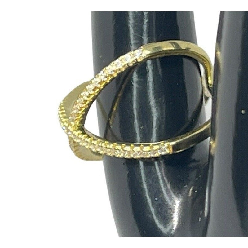 18K Gold Vermeil Crisscross CZ Ring (Sz 9) Chic Stylish Fashion Trendy Cocktail