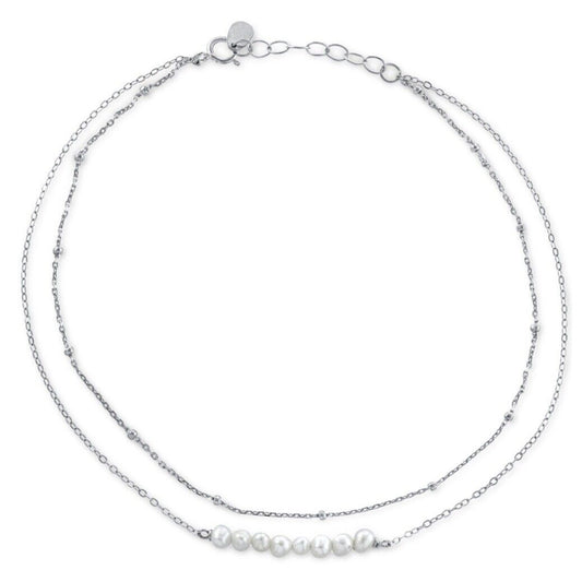 Pearl (3-4mm) Sterling Silver Layered Anklet Trendy Fashion Stylish Elegant NWT