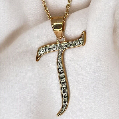 Diamond Accent ‘T’ Initial Pendant Necklace 14K Gold Plated Chic Trendy Fashion