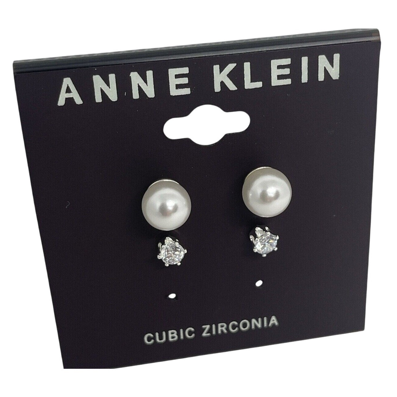 Anne Klein Silver Tone Faux Pearl CZ Earrings (2pc Set) Elegant Chic Trendy NWT