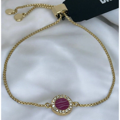 DKNY Gold Tone Crystal Slider Bracelet Circle Charm Fashion Stunning Chic Trendy