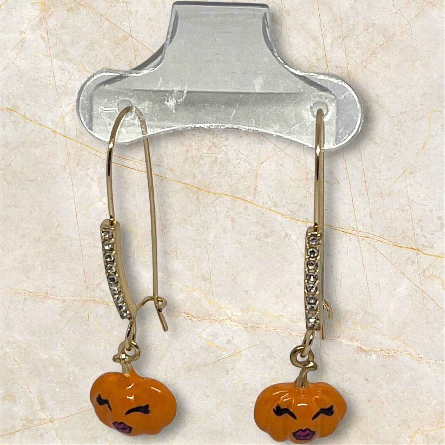 Betsey Johnson Halloween Pumpkin Earrings Gold Tone Crystal Holiday Chic Stylish