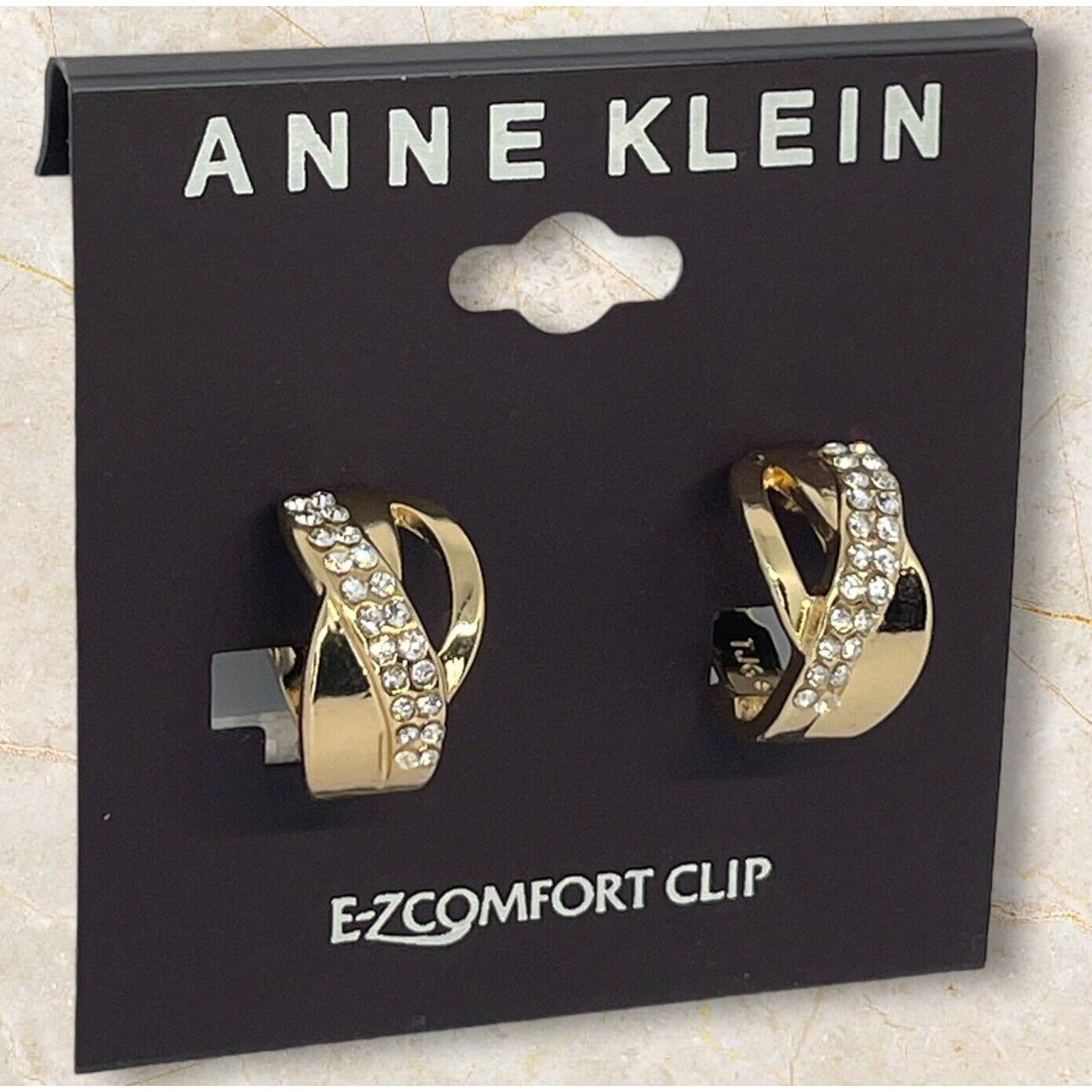 Anne Klein Gold Tone CZ Twist Clip On Earrings EZ Comfort Chic Style Trendy NWT