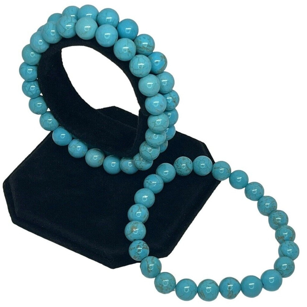 Faux Turquoise Bead Bracelet (3pc Set) Stacking Stylish Chic Trendy Fashion NWT