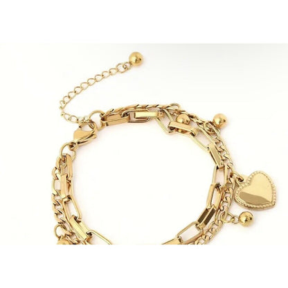 Gold Tone Layered Heart Charm Bracelet Chic Stylish Fashion Elegant Shiny NWT