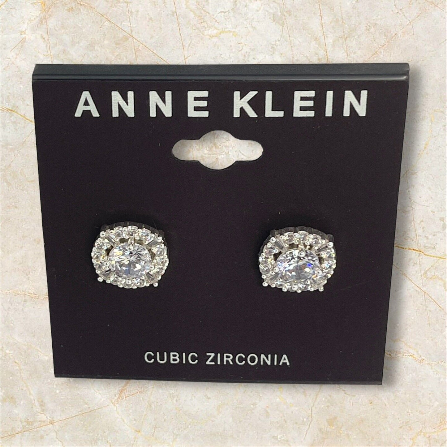 Anne Klein Silver Tone Elevated CZ Stud Earrings Stunning Shiny Glitz Style NWT