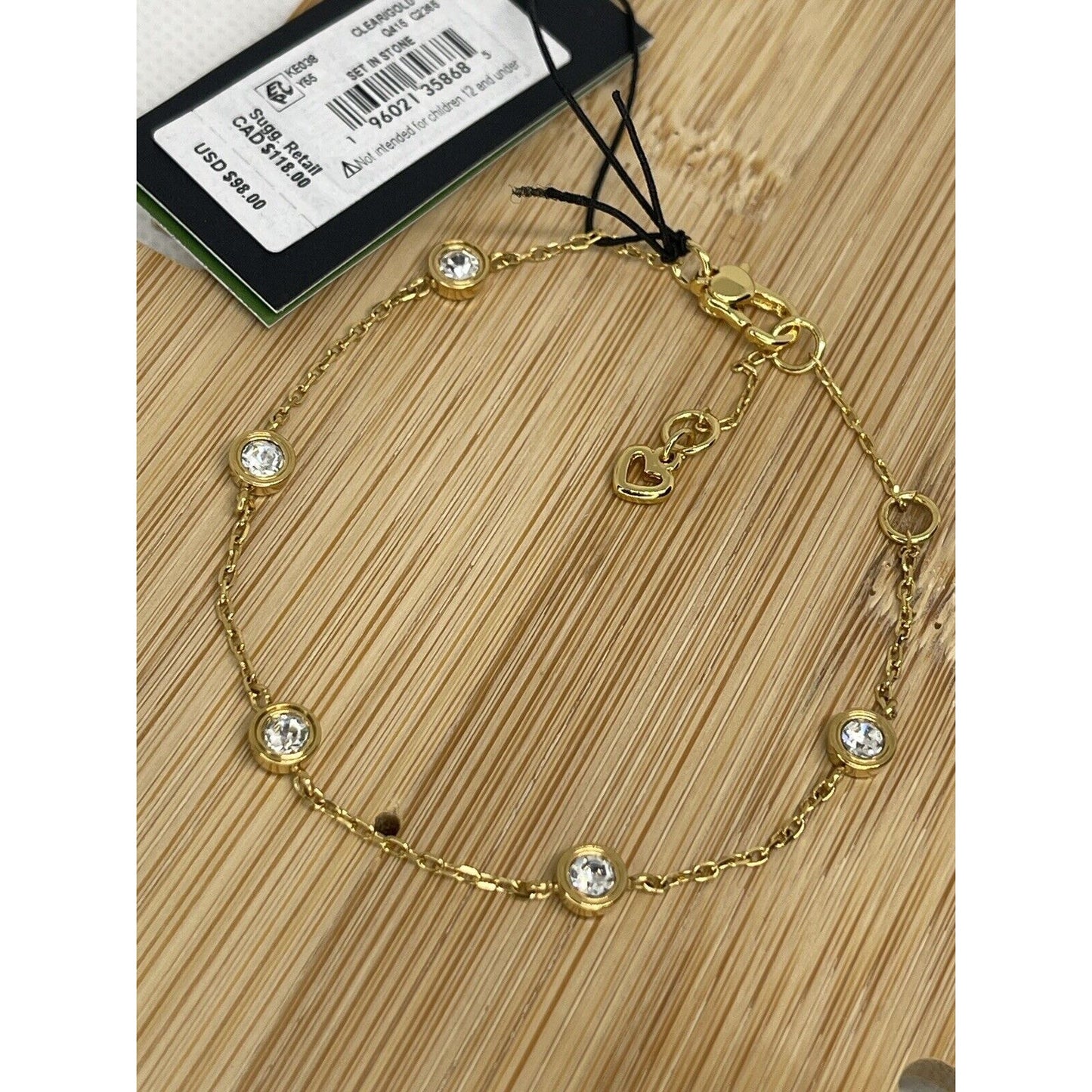 Kate Spade Gold Plated Crystal Station Bracelet CZ Chic Stunning Trendy Fashion