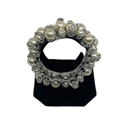 Silver Tone Faux Pearl Crystal Bracelet Stunning Trendy Elegant Intricate Chic