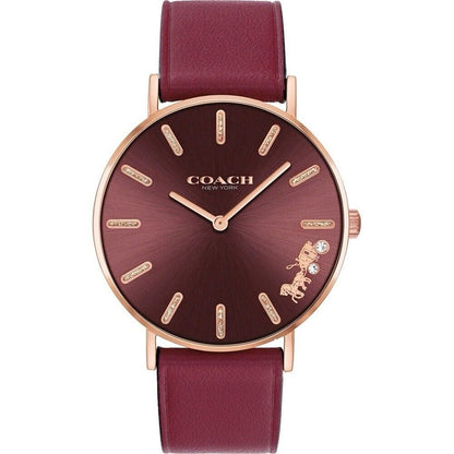 Coach Perry Luxury Watch Gold Tone Stainless Steel Genuine Leather Style Fashion