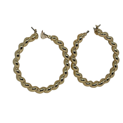 Gold Tone Twisted Hoop Earrings Stunning Trendy Chic Shiny Stylish Fashion NWT