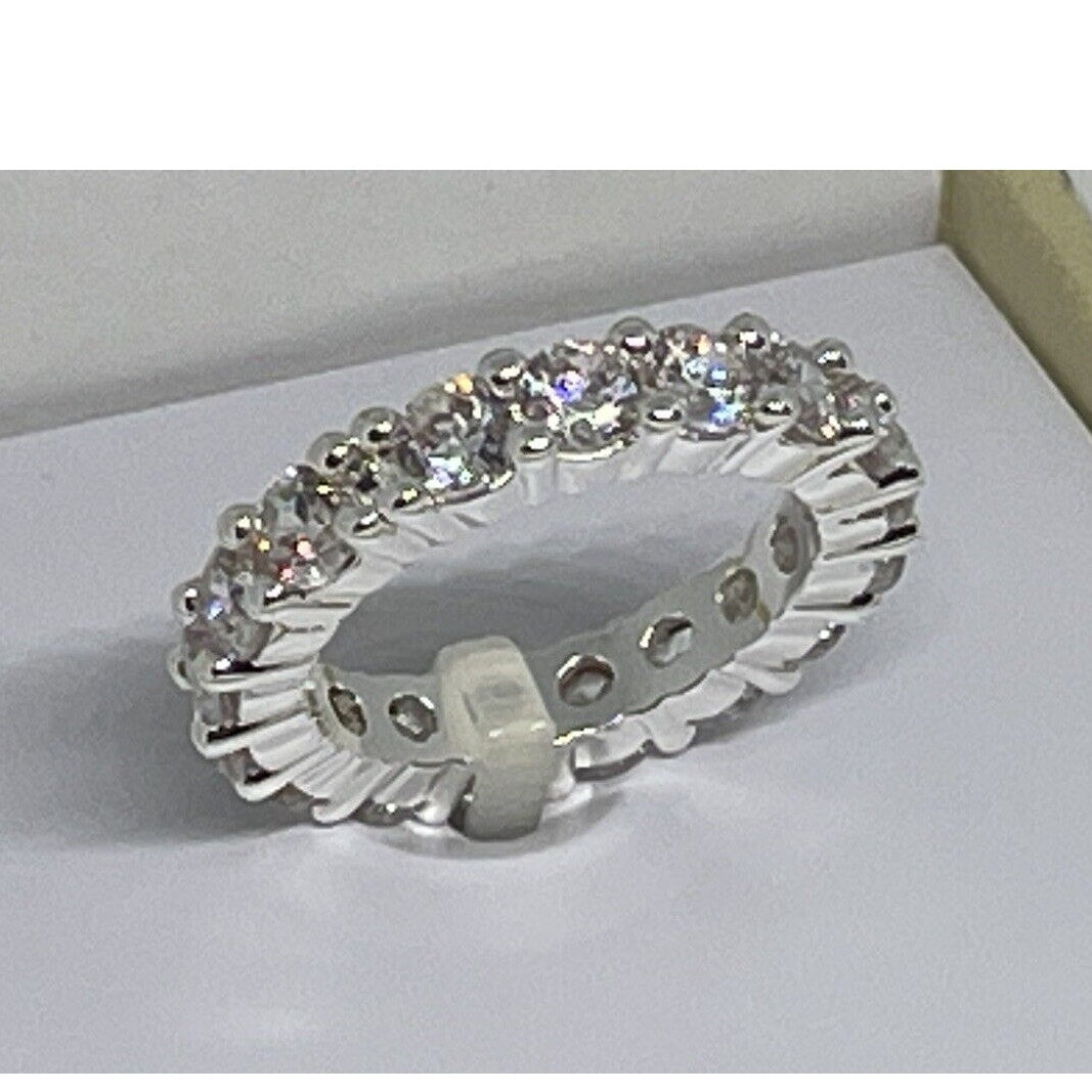 Silver Plated CZ Band Ring (Sz 6) Chic Stunning Elegant Fashion Style Trendy NWT