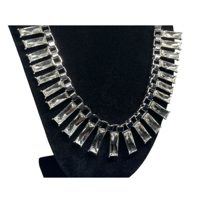 Silver Tone Crystal Statement Necklace Fashion Chic Stylish Trendy Elegant NWT