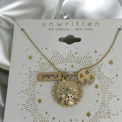 Unwritten 14K Gold Plate Evil Eye Pendant Necklace Chic Protect Charm Trendy NWT