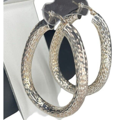 Sterling Silver Textured Oval Hoop Earrings Elegant Statement Stunning Fashion