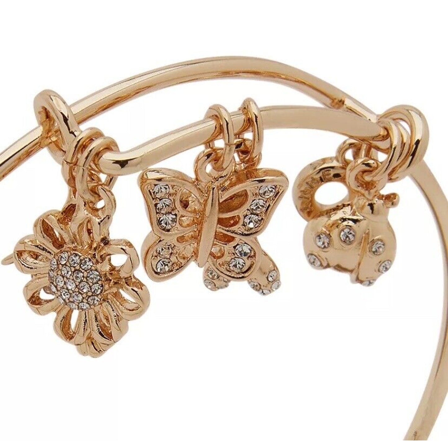 Anne Klein Gold Tone Crystal Butterfly Bangle Bracelet Floral Style Trendy Chic