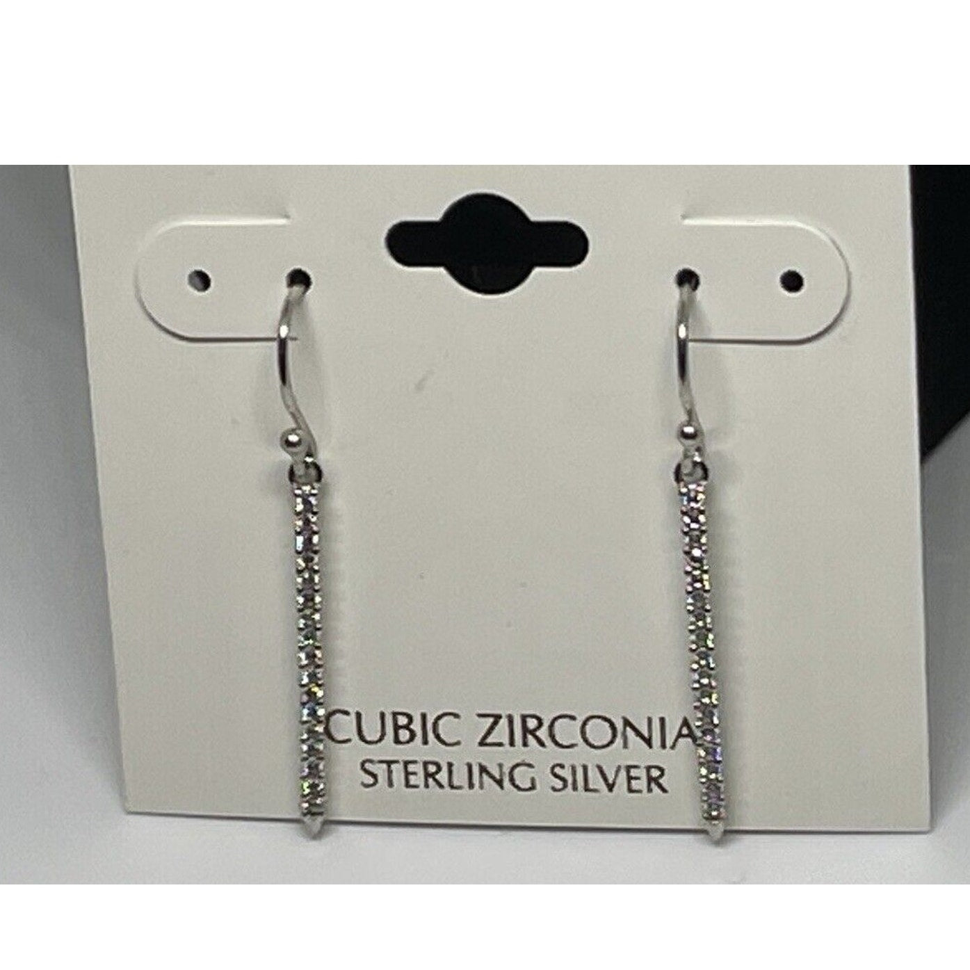 Sterling Silver Earrings Textured CZ Drop Chic Women's Fashion Style Elegant NWT