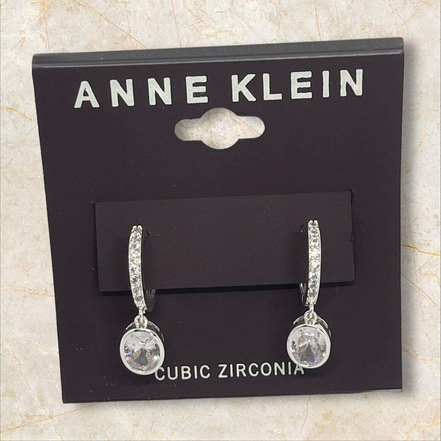 Anne Klein Silver Tone CZ Drop Earrings Fashion Chic Stylish Shiny Stunning NWT