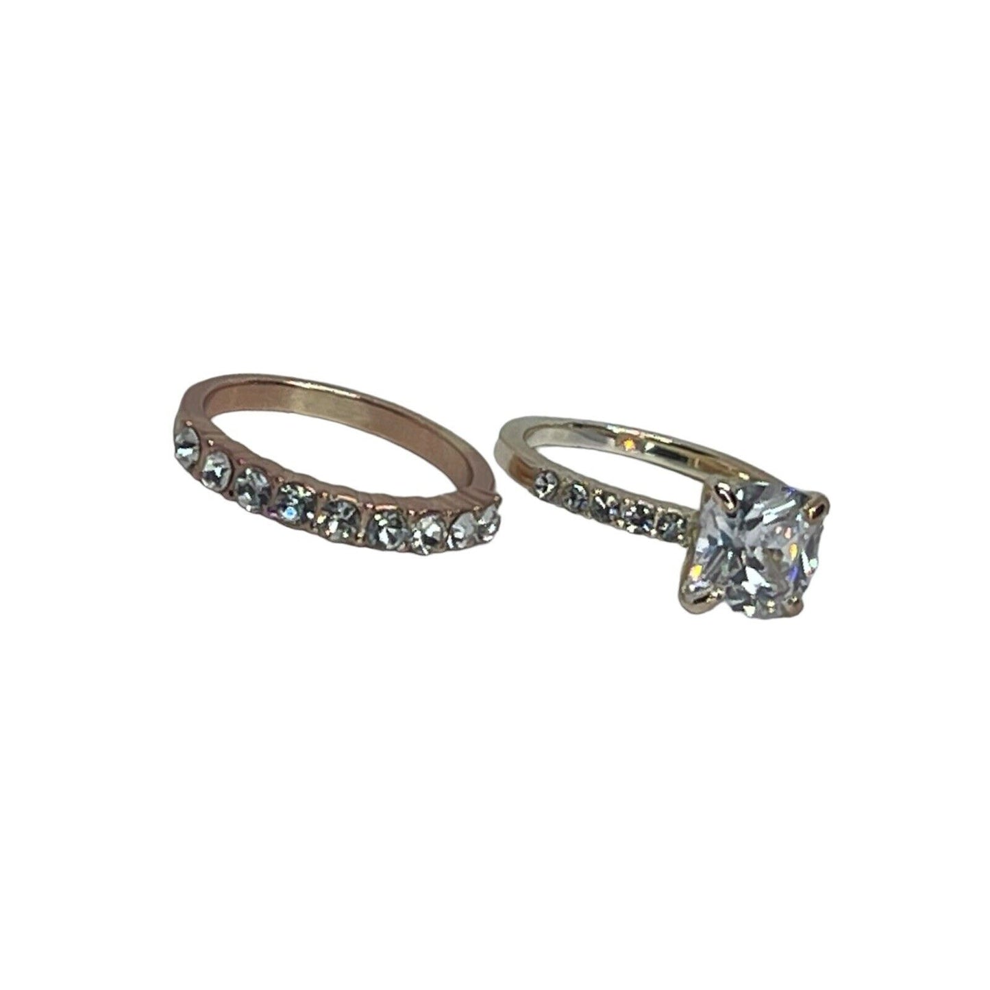 Gold Plated Pave Crystal CZ Ring Sz 5 (2pc Set) Chic Trendy Fashion Stylish NWT