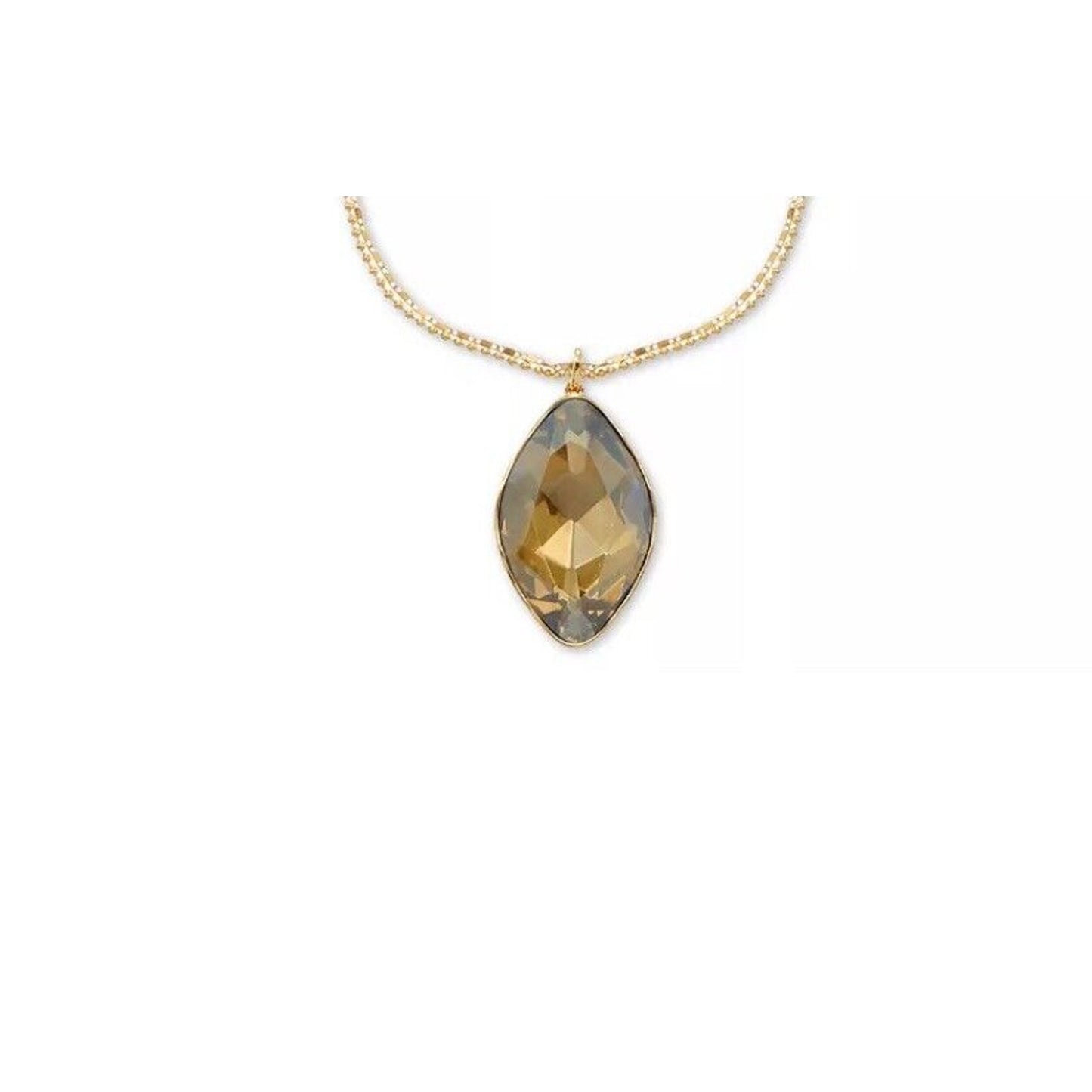 Gold Tone Crystal Pendant Necklace 36" Elegant Fashion Chic Statement Stunning