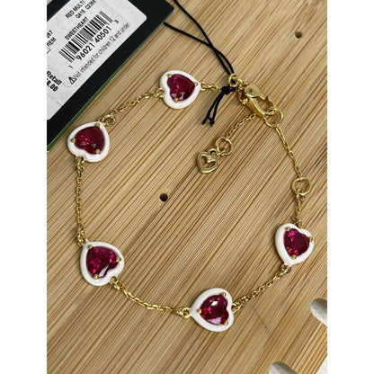 Kate Spade Gold Plated Crystal CZ Heart Charm Bracelet Trendy Chic Style Fashion