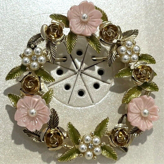 Anne Klein Gold Tone Faux Pearl Floral Brooch Pin Crystal Stylish Trendy Fashion