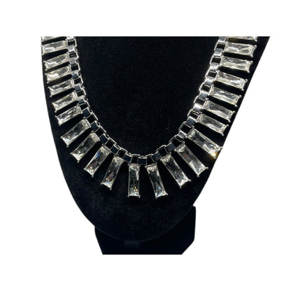 Silver Tone Crystal Statement Necklace Fashion Chic Stylish Trendy Elegant NWT