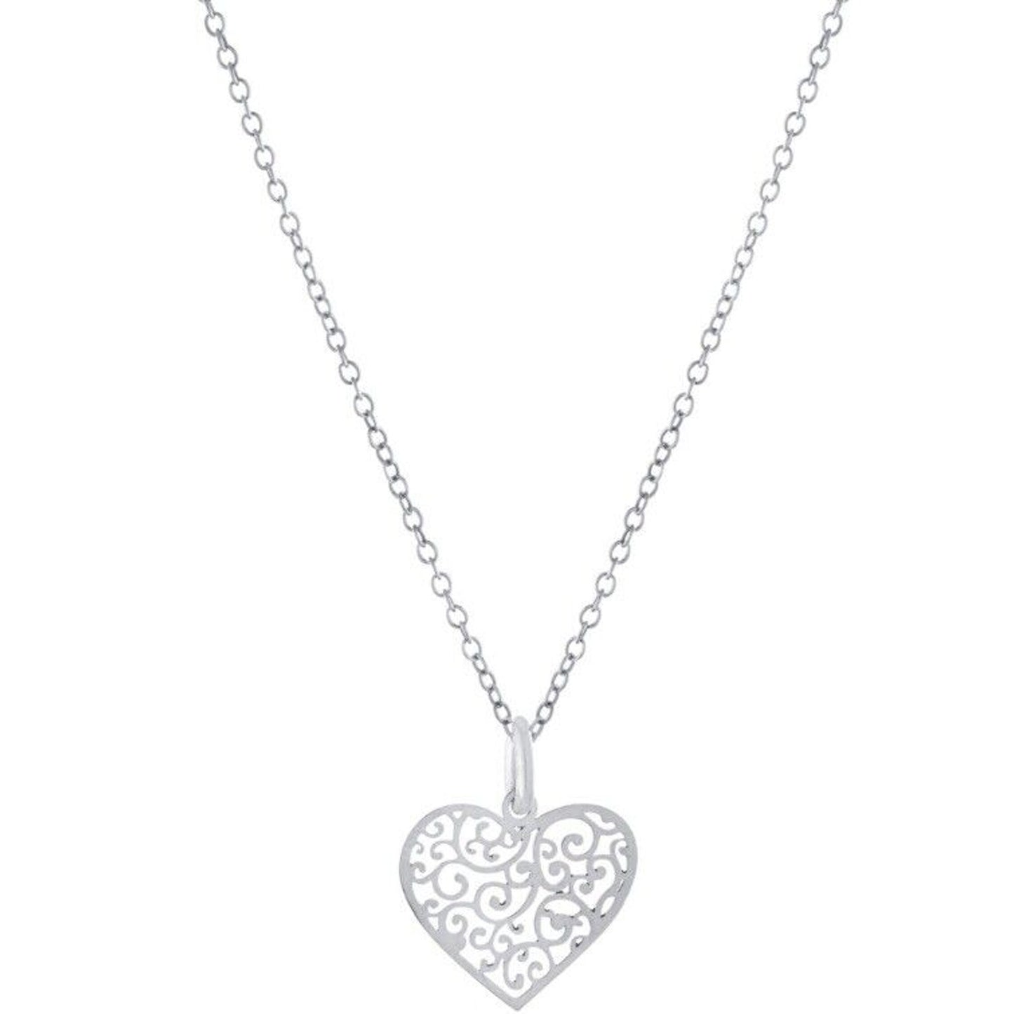 Sterling Silver Heart Filigree Pendant Necklace Open Work Style Fashion Stunning