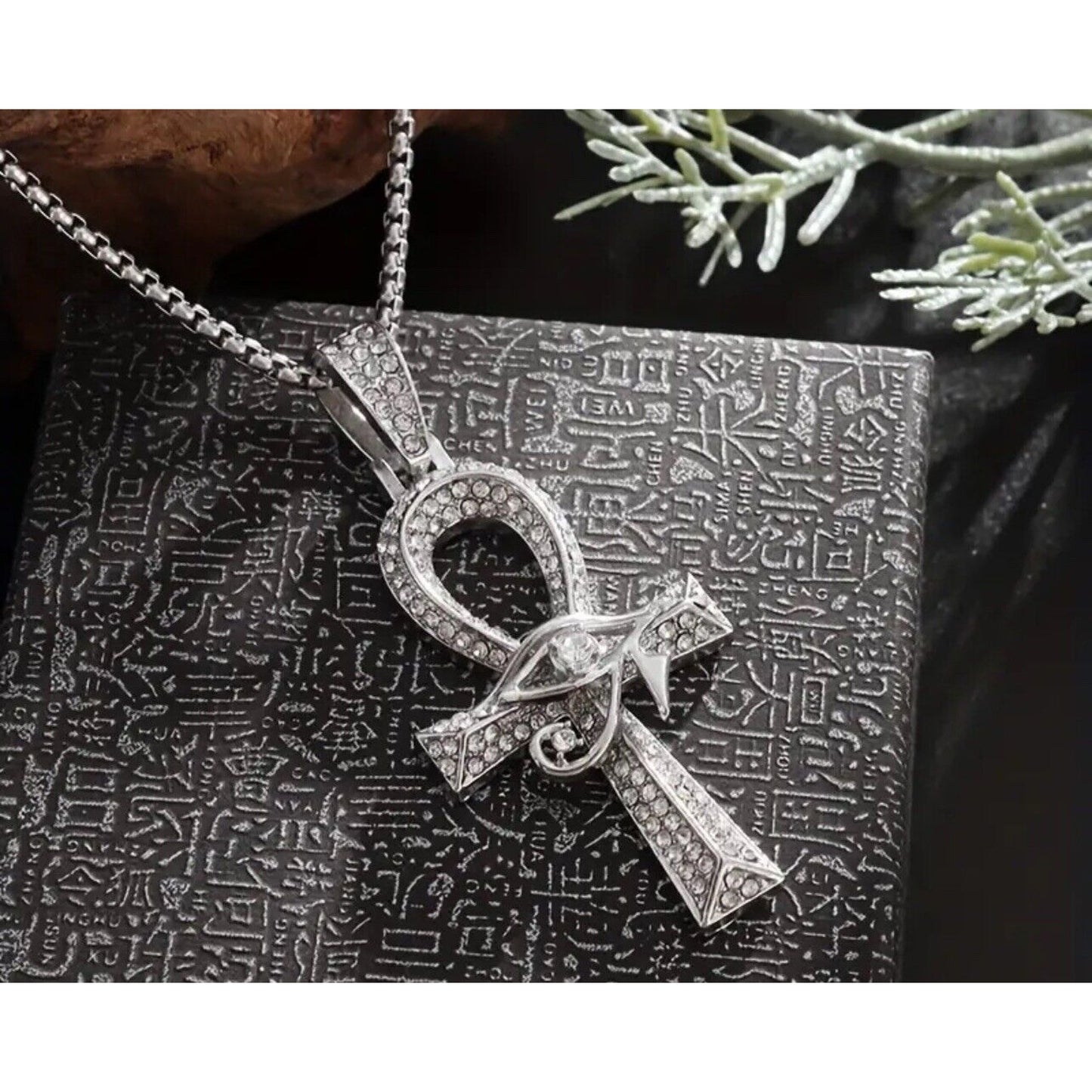 Silver Tone Crystal Cross Ahnk Pendant Necklace 23” Style Faith Bling Shiny NWT