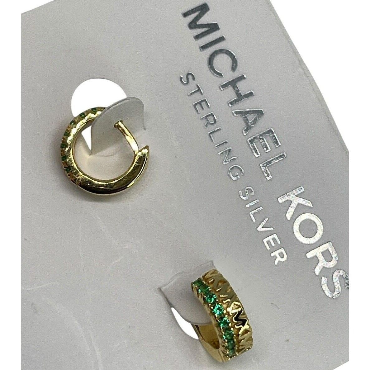 Michael Kors 14K Gold Vermeil Crystal Hoop Earrings MK Logo Luxury Trendy Chic